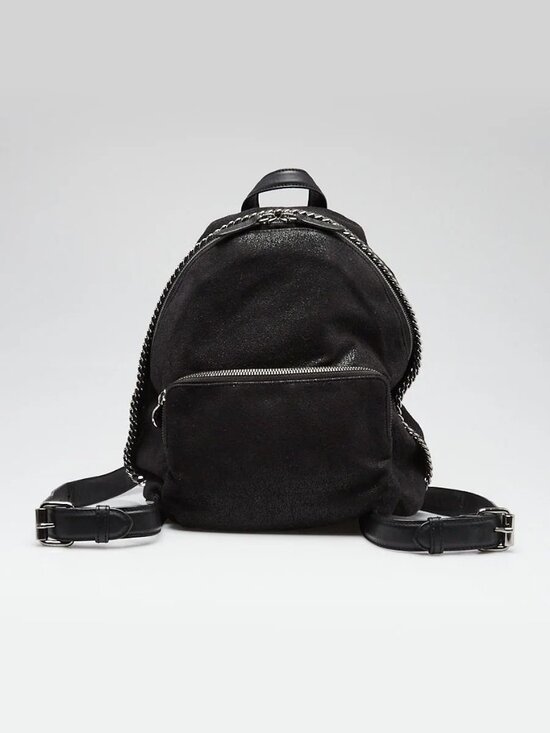 Stella McCartney Black Shaggy Deer Faux Leather Falabella Small Rucksack Bag main image 6